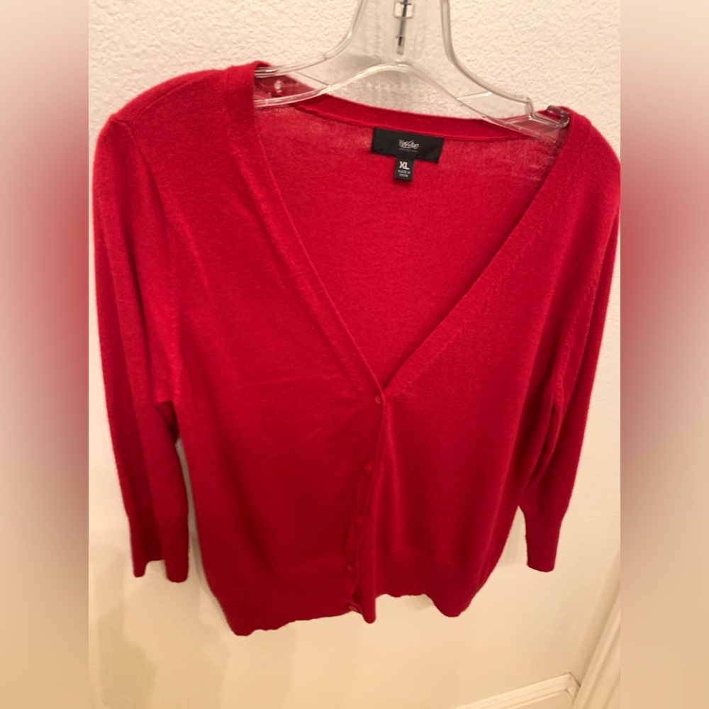 3/4 Sleeve Sweater V Neck Button Up Cardigan, True Red